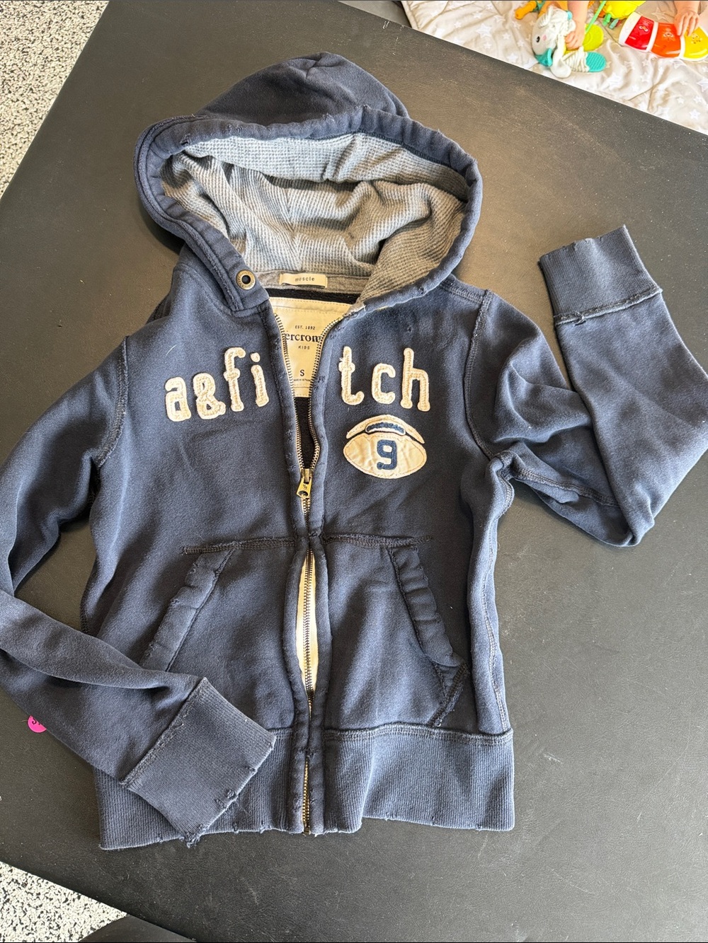 Abercrombie & Fitch Navy Kids Zip Hoodie with Number Patch